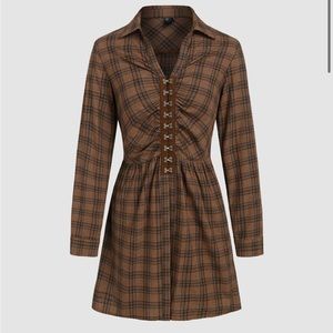 Cider NWT Check Collar Buckle Long Sleeve Blouse sz M